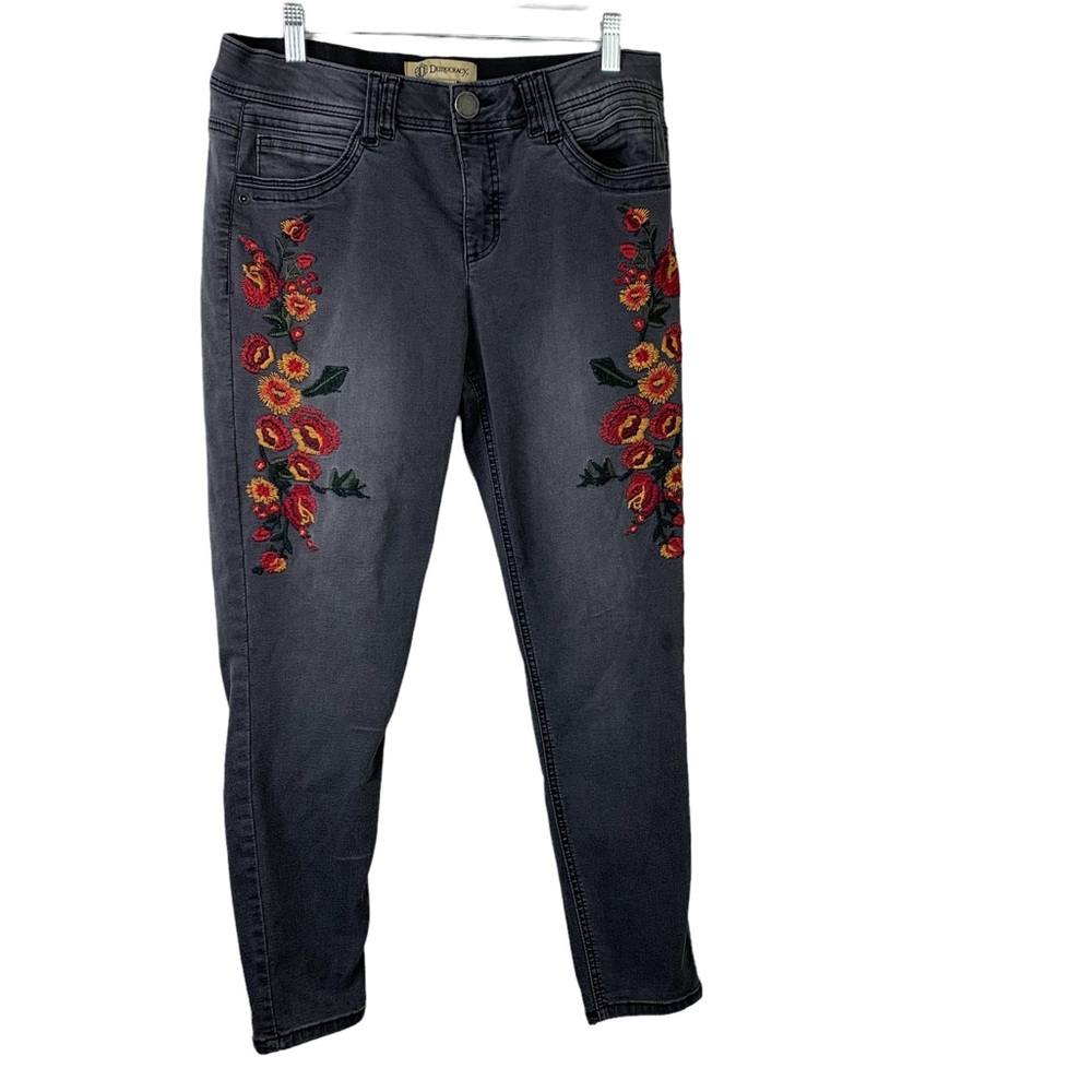 Democracy AB Technology Black Floral Embroidered Jeans Size 10.